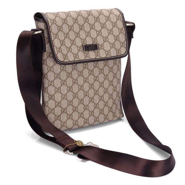 1:1 Gucci 223666 Men's Small Messenger Bag-Khaki Beige/Ebony GG Plus